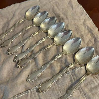 Sale Photo Thumbnail #131: Set of 8 Towle "Fontana" pattern solid sterling silver tea spoons. 