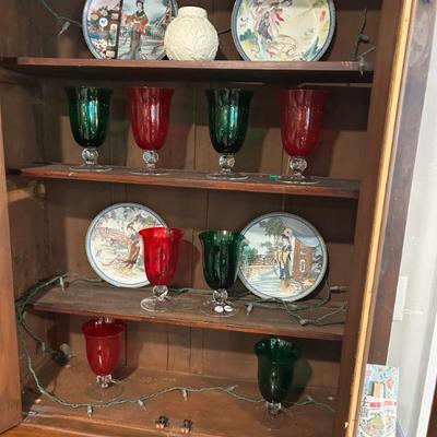 Set of 8 red and green crystal goblets. 