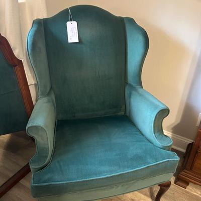 Sale Photo Thumbnail #218: Pair of  vintage upholstered wingback chairs by Sherrill Furniture. 