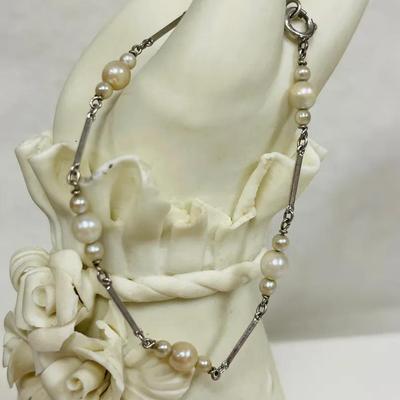 9CT Pearl and Silver Link Bracelet