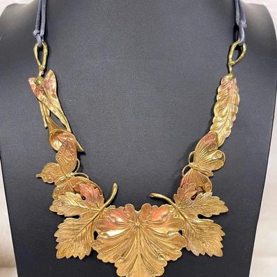 Vintage Ornate Brass and Copper-toned Necklace