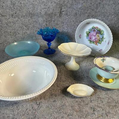 Vintage Serveware & Art Glass Lot | Lenox China, Fenton Cobalt Glass & Milk Glass