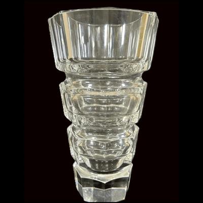 Cut Czech Crystal Vase | Faceted Bohemian Glass with Etched Mark