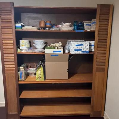 Tall Wood Bookcase with Louvered Side Panels | Freestanding Storage Cabinet
