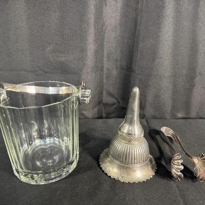 Glass Ice Bucket & Ornate Wine Funnel with Tongs | W&S Blackinton