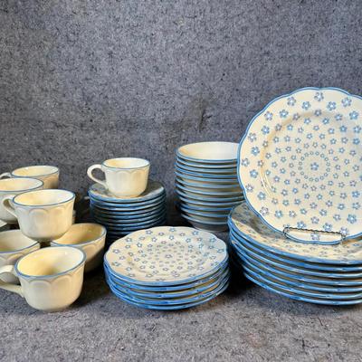 Franciscan Interpace Blue & White Dinnerware Lot | Plates, Bowls, Mugs & Saucers