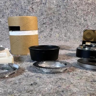 Olympus OM Lens Accessories Lot | PM-MTob Adapter, OM-EOS Adapter & Metal/Rubber Hoods