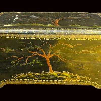 Hand-Painted Decorative Wooden Storage Chest with Tree Motif