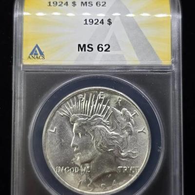 1924 Peace, MS62, ANACS