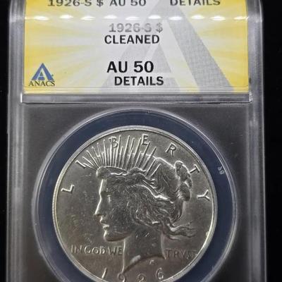 1926-S Peace, AU50 Details (Cleaned), ANACS