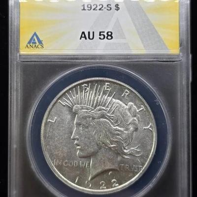 1922-S Peace, AU58, ANACS