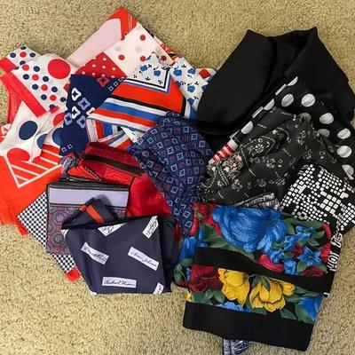 Vintage Scarf Bundle In Red/White/Blue & Blacks