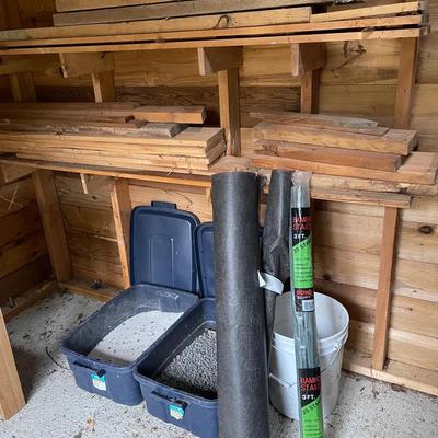 Scrap Wood, Sand, Pebbles, Landscape Fabric & Stakes