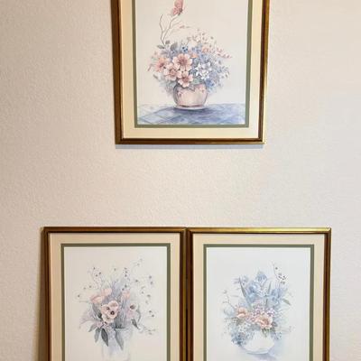 Three Framed Floral Watercolor Prints By Mary Vincent Bertrand