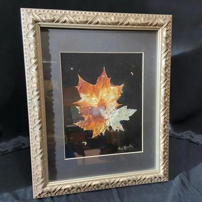 Original Leaves and Foil Encaustic Painting