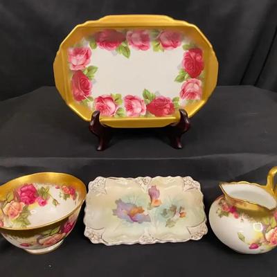 Royal Chelsea Golden Rose Cup and Creamer with Royal Albert Tray and Unlabeled Vintage Tray