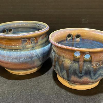 Pair Of Handmade Glazed Ceramic Planters
