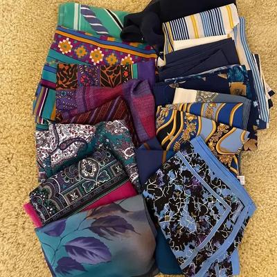 Vintage Scarf Bundle In Blues & Greens Featuring One From Italy