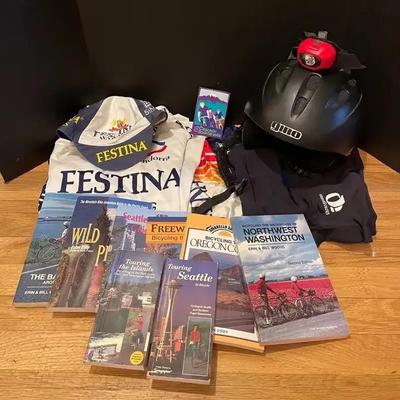 Festina Cycling Outfit & Cap, Giro Helmet, Perlizumi Shorts & Books On Cycling