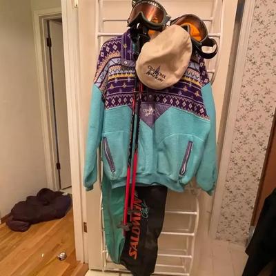 Vintage Chamonix Fleece & Hat, Solomon Ski Bag, Smith Goggles & Kerma Poles