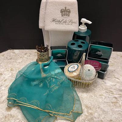 Vintage Hotel de Paris Slippers With Hermes Soaps & Handkerchief From Paris