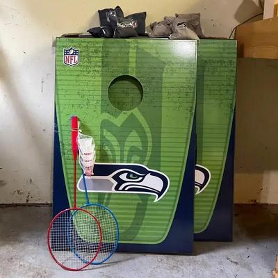 NFL Seahawks Bean Bag Toss Game & Badminton Rackets