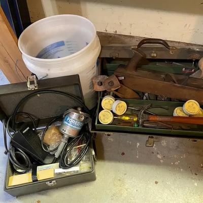 Foredom Series CC Flex Shaft Rotary Tool With Dremel, Vintage Tool Box & Bucket Of Thread Seal