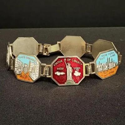 1950s Vintage New York Landmarks Souvenir Enamel Link Bracelet