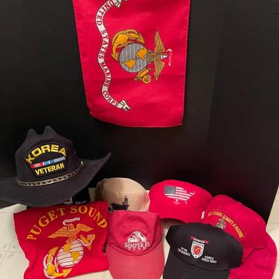 USMC Flag & Hats, Veteran Cowboy Hat & Others