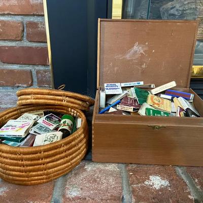 Large Vintage Matchbook Collection with Basket and Cigar Box