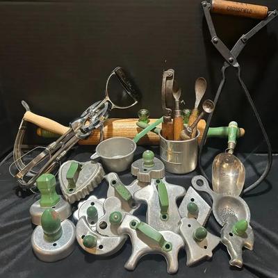 Vintage Baking: Cookie Cutters, Ice Tongs, Beater, Pastry Blender, And More