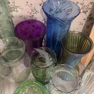 Clear & Colored Glass Flower Vases In Various Sizes