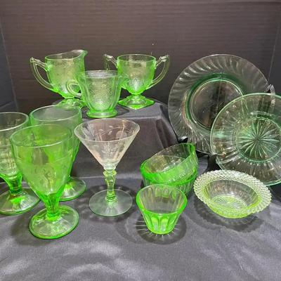 Uranium 13 Piece Collection: Drinking Ware, Plates, And Small Dishes