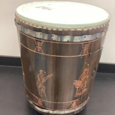Carved Wood Asian Drum Table