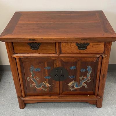 Antique Wooden Cabinet With Hand Painted Dragon Design