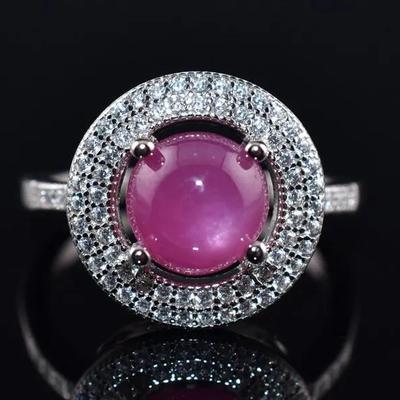 Round Star Ruby Cabochon Sterling Silver Ring