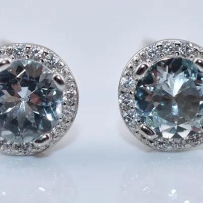 6mm Natural Cushion Aquamarine Sterling Silver Stud Earrings