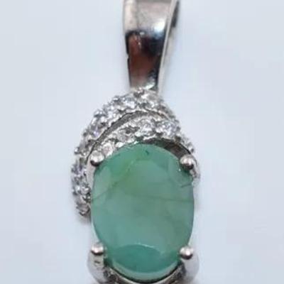Natural Oval Emerald Sterling Silver Pendant