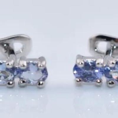 Natural Oval Tanzanite Sterling Silver Line Earrings