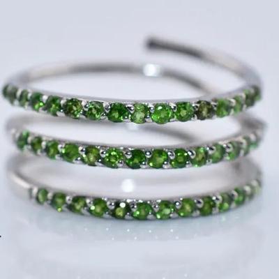 Natural Chrome Diopside Sterling Silver Wrap Around Ring