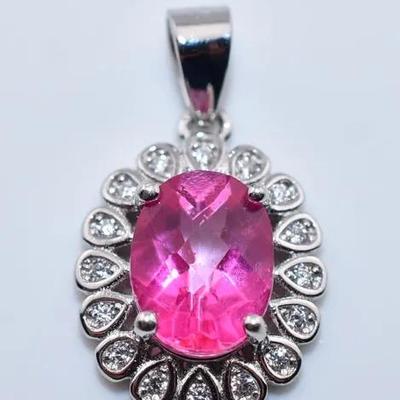 1.7 Carat Oval Pink Topaz Sterling Silver Pendant