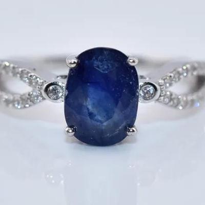 Oval Blue Sapphire Sterling Silver Ring