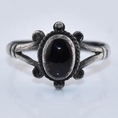 Oval Onyx Cabochon Sterling Silver Ring