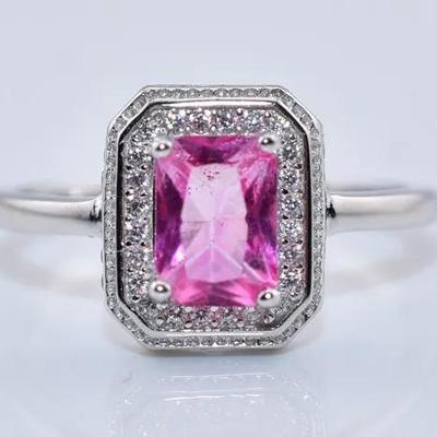 Rectangular Pink Topaz Sterling Silver Ring
