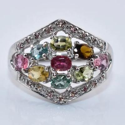 Natural Colored Tourmaline Sterling Silver Ring