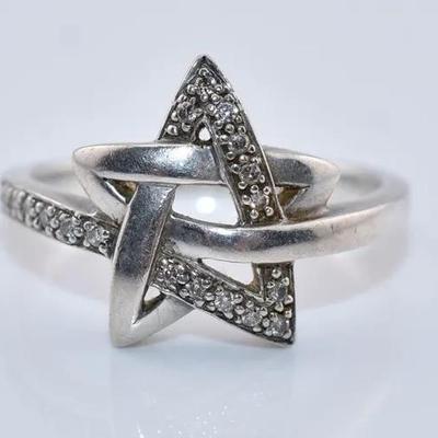 Natural Diamond Sterling Silver Star Ring