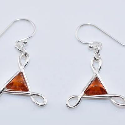 Natural Amber Sterling Silver Dangle Earrings