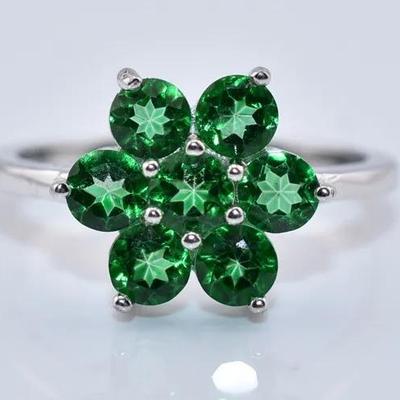 Round Green Topaz Sterling Silver Cluster Ring