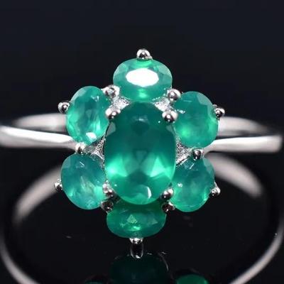 Natural Green Agate Sterling Silver Cluster Ring