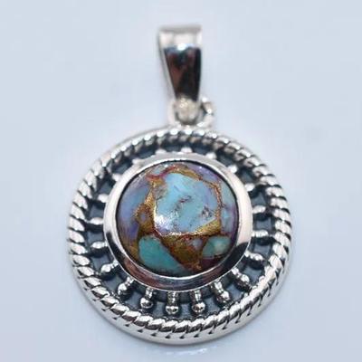 Blue Kingman Turquoise Sterling Silver Pendant